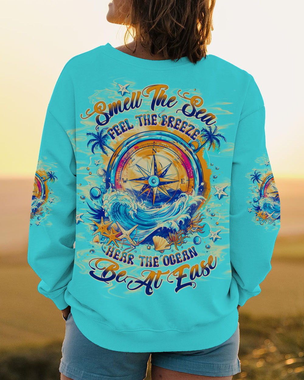 BLISSCORNERS SMELL THE SEA FEEL THE BREEZE COMPASS ALL OVER PRINT