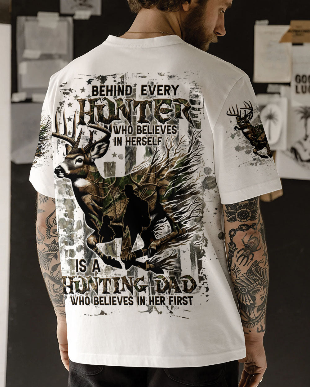 BLISSCORNERS BEHIND EVERY HUNTER HUNTING DEER ALL OVER PRINT