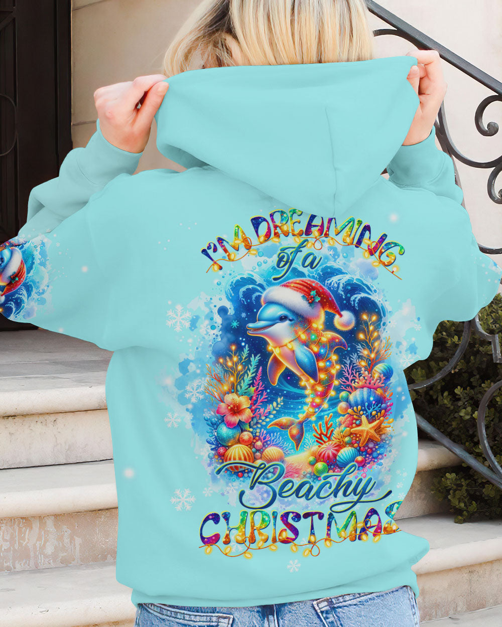 BLISSCORNERS BEACHY CHRISTMAS DOLPHIN ALL OVER PRINT