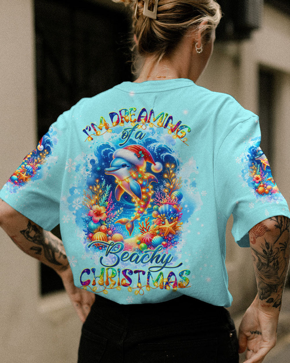 BLISSCORNERS BEACHY CHRISTMAS DOLPHIN ALL OVER PRINT