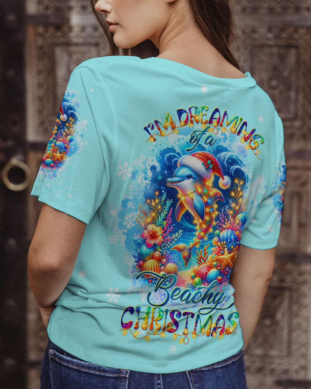 BLISSCORNERS BEACHY CHRISTMAS DOLPHIN ALL OVER PRINT