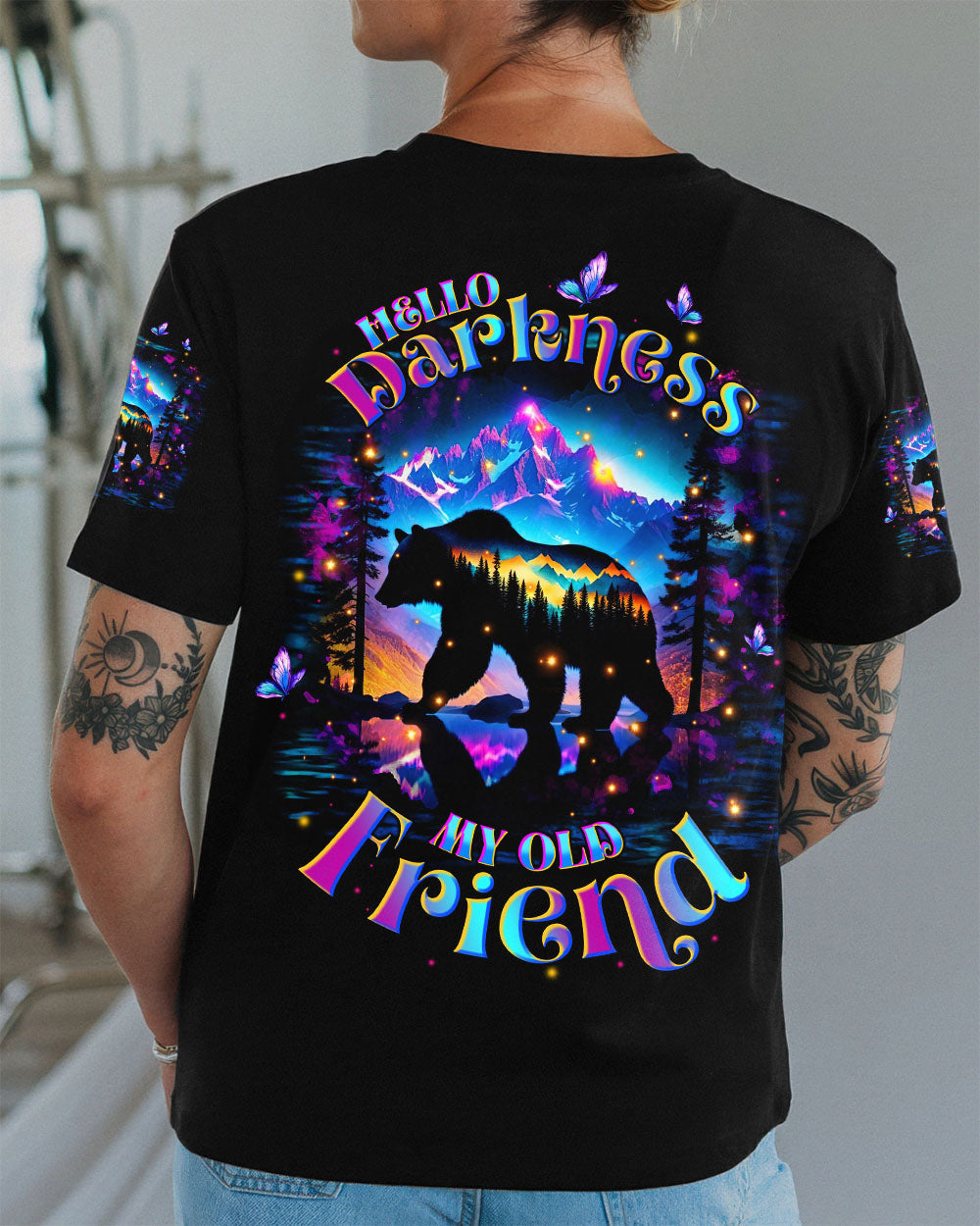 BLISSCORNERS HELLO DARKNESS MY OLD FRIEND BEAR ALL OVER PRINT