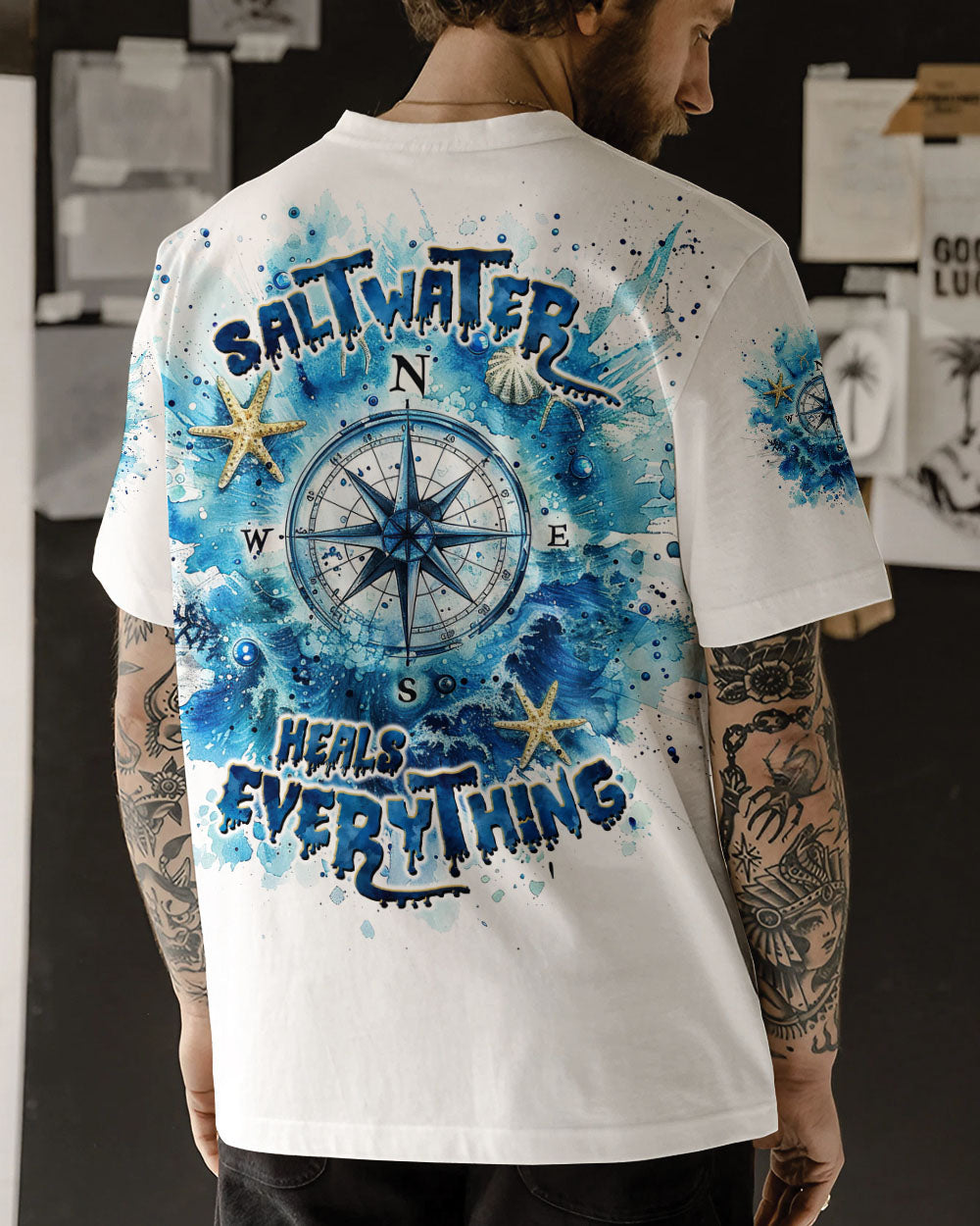 BLISSCORNERS SALTWATER HEALS EVERYTHING COMPASS ALL OVER PRINT
