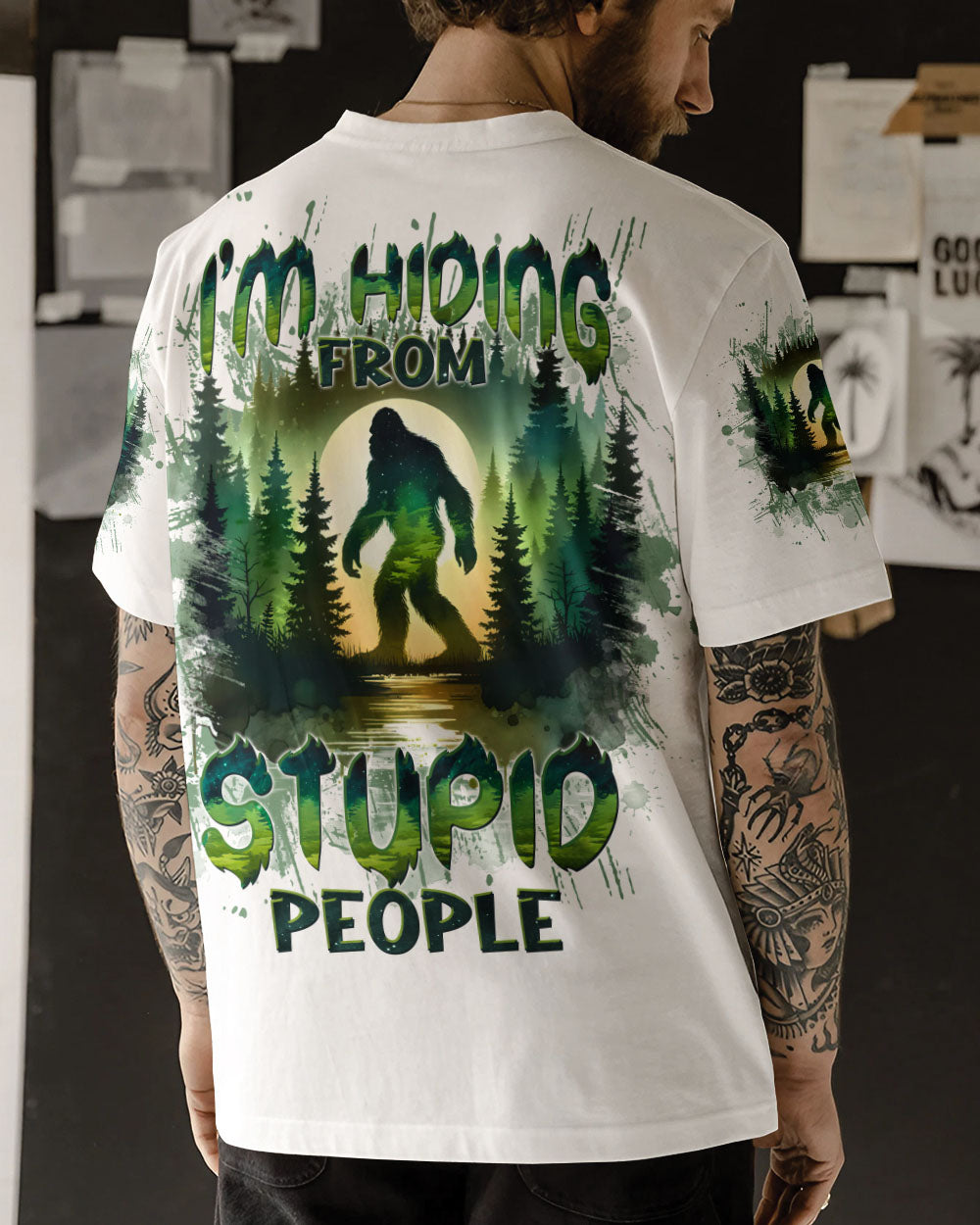 BLISSCORNERS I'M HIDING FROM STUPID PEOPLE BIGFOOT ALL OVER PRINT