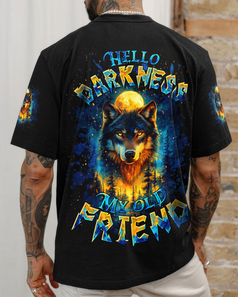 BLISSCORNERS HELLO DARKNESS MY OLD FRIEND WOLF ALL OVER PRINT