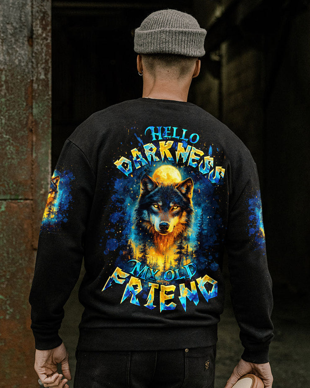 BLISSCORNERS HELLO DARKNESS MY OLD FRIEND WOLF ALL OVER PRINT