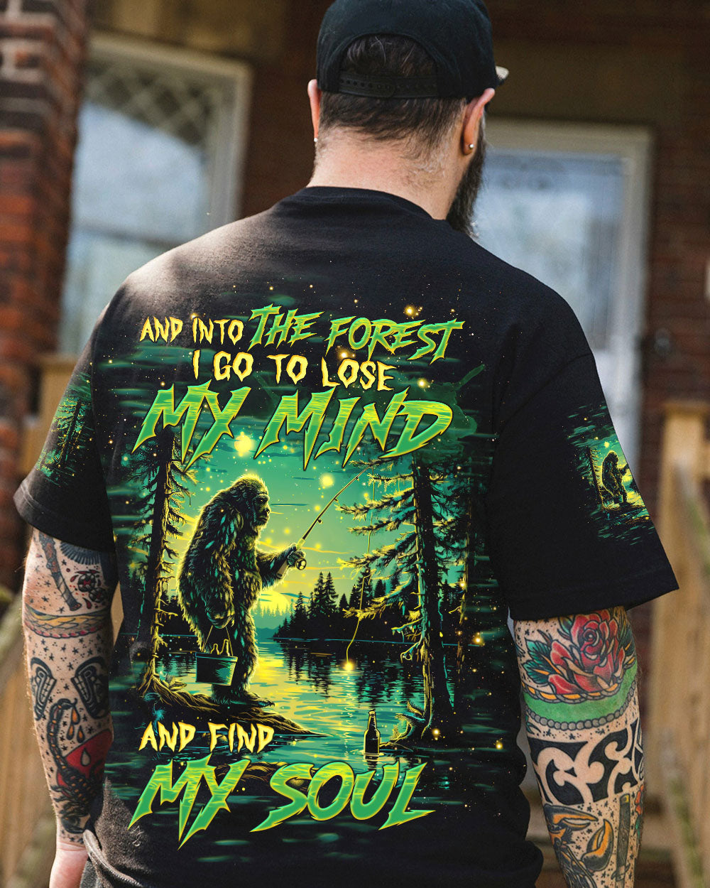 BLISSCORNERS AND INTO THE FOREST I GO BIGFOOT FISHING ALL OVER PRINT