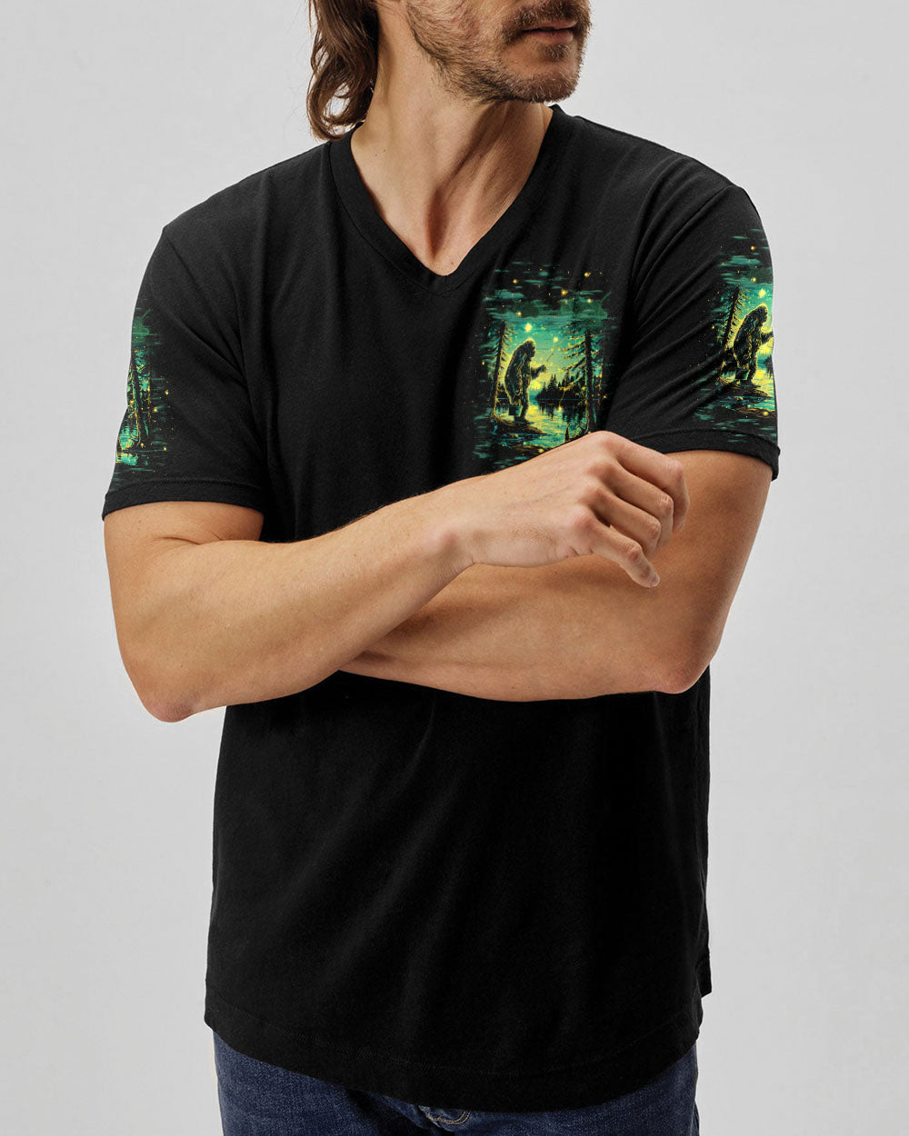 BLISSCORNERS AND INTO THE FOREST I GO BIGFOOT FISHING ALL OVER PRINT