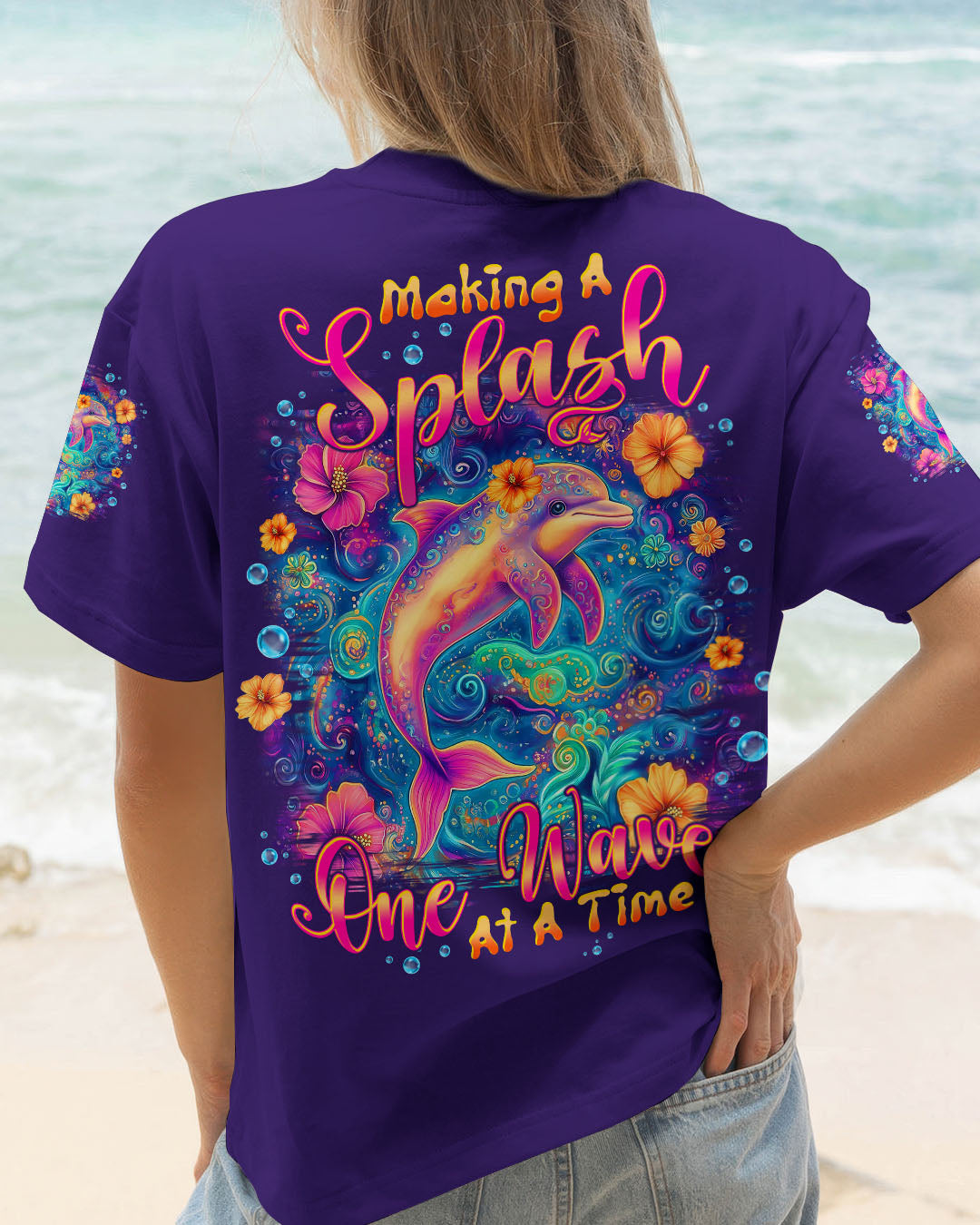BLISSCORNERS MAKING A SPLASH ONE WAVE AT A TIME DOLPHIN ALL OVER PRINT