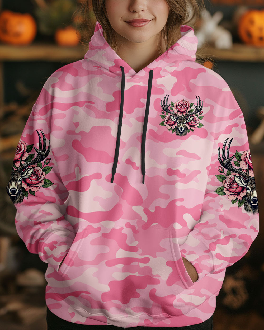 BLISSCORNERS PRETTY IN PINK HUNTING DEER ALL OVER PRINT