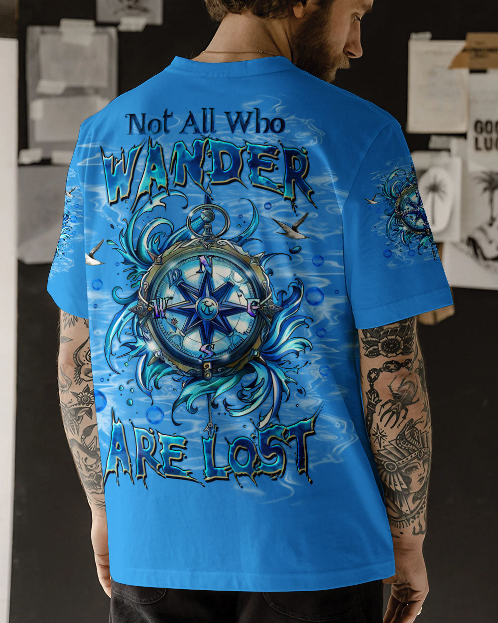 BLISSCORNERS NOT ALL WHO WANDER ARE LOST COMPASS OCEAN ALL OVER PRINT