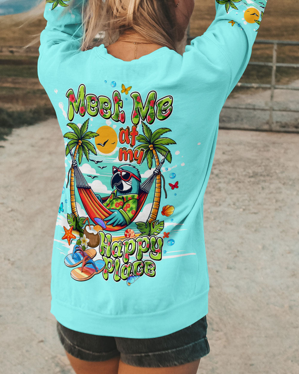 BLISSCORNERS MEET ME AT MY HAPPY PLACE PARROT ALL OVER PRINT