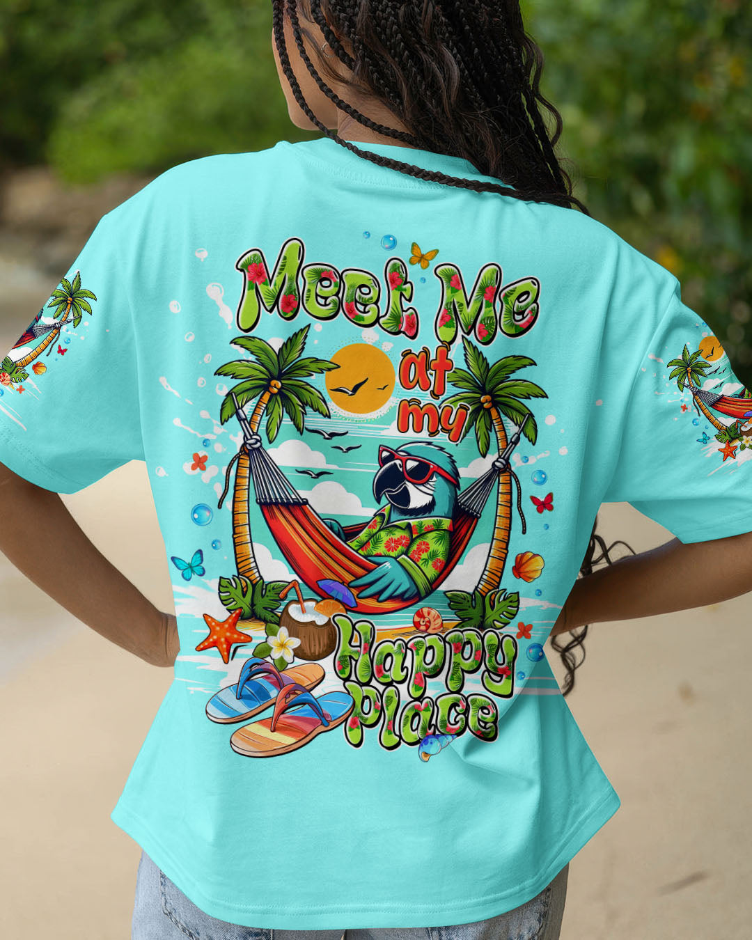 BLISSCORNERS MEET ME AT MY HAPPY PLACE PARROT ALL OVER PRINT