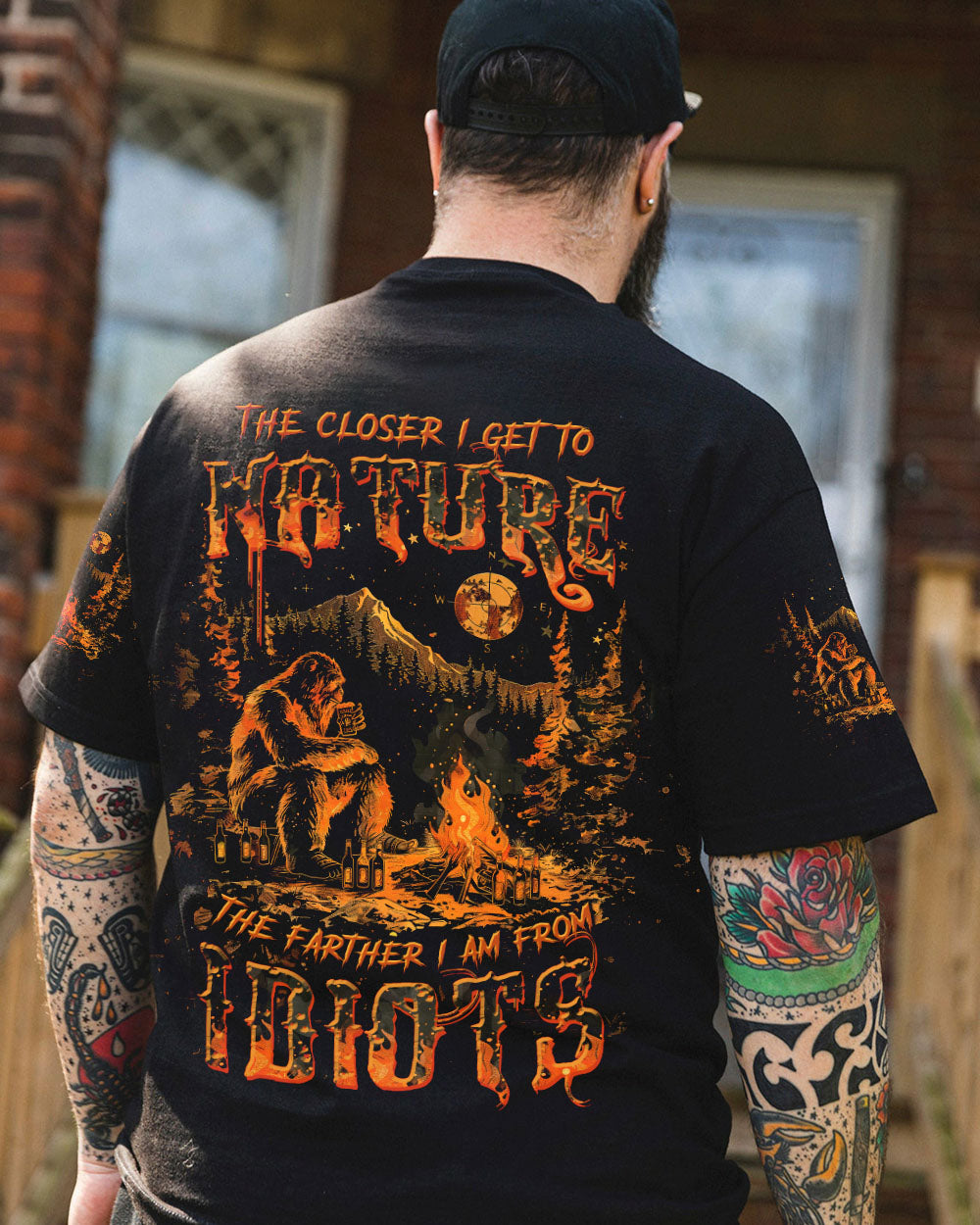 BLISSCORNERS THE CLOSER I GET TO NATURE BIGFOOT CAMPFIRE ALL OVER PRINT