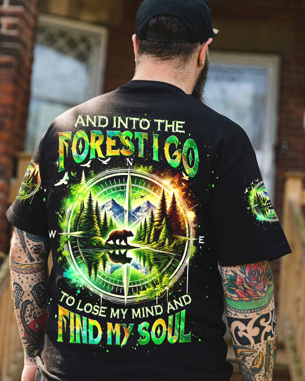 BLISSCORNERS AND INTO THE FOREST I GO BEAR COMPASS ALL OVER PRINT