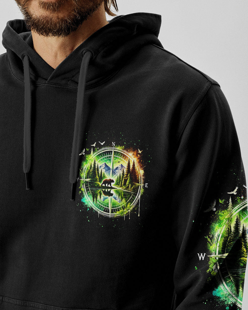 BLISSCORNERS AND INTO THE FOREST I GO BEAR COMPASS ALL OVER PRINT