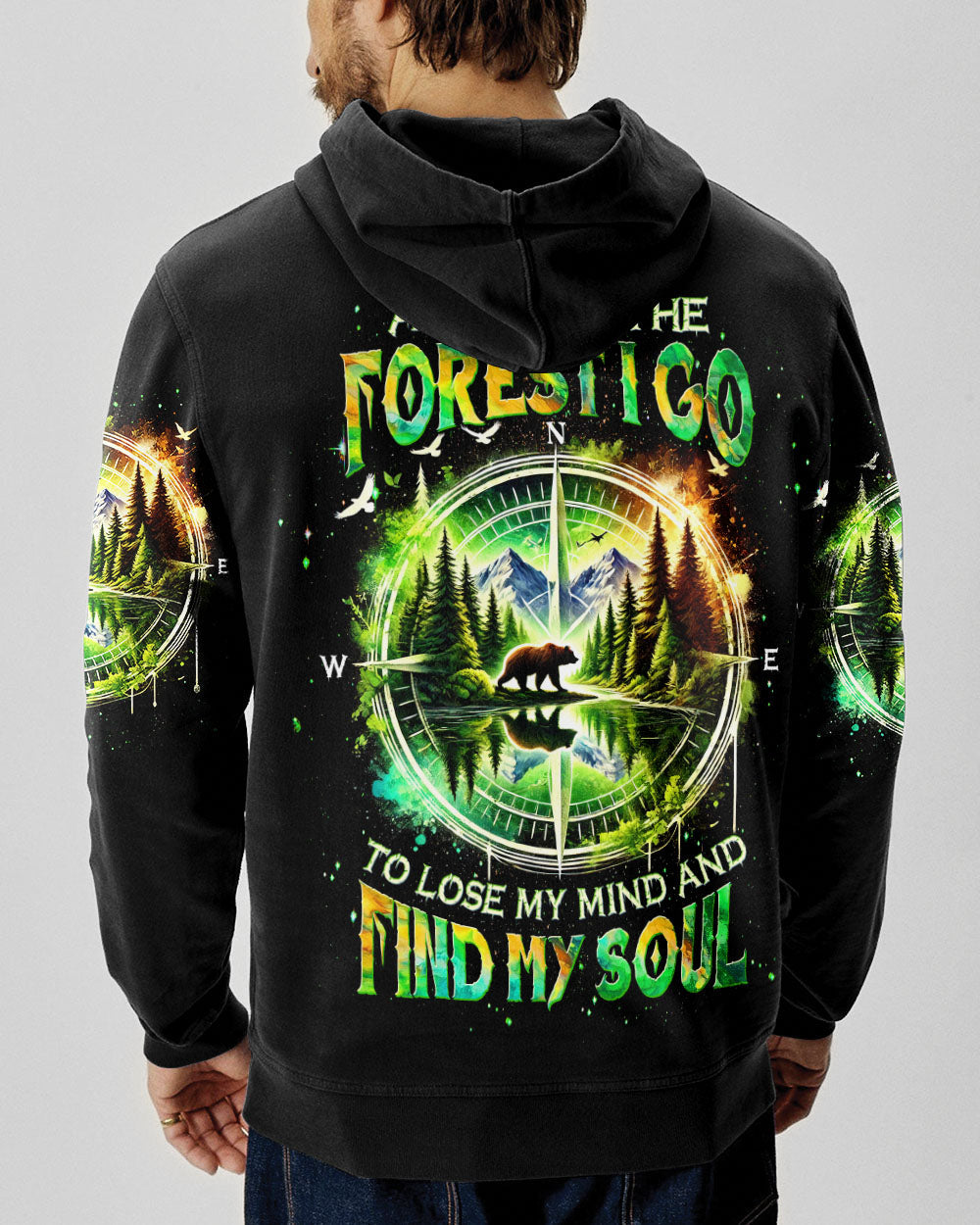 BLISSCORNERS AND INTO THE FOREST I GO BEAR COMPASS ALL OVER PRINT