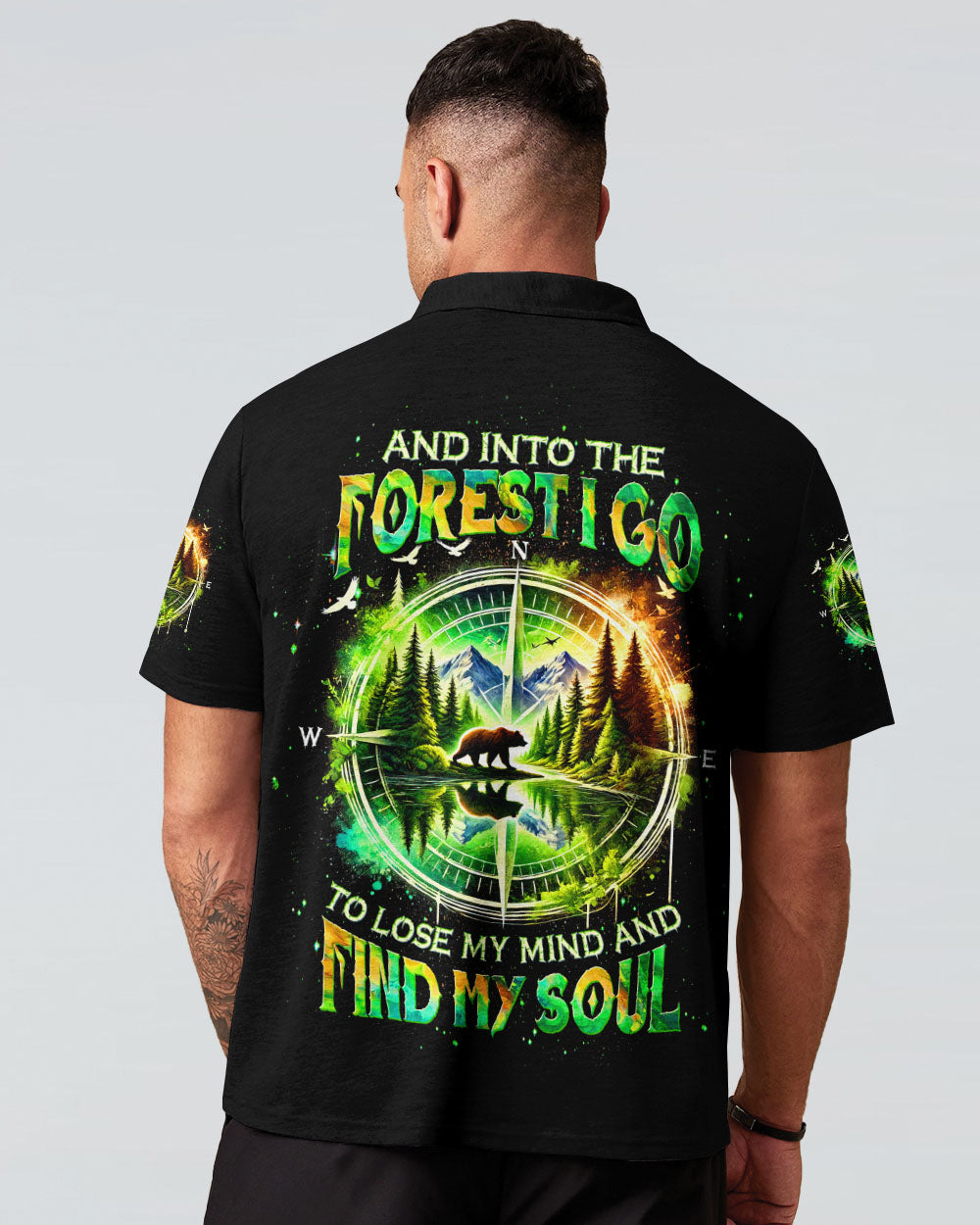 BLISSCORNERS AND INTO THE FOREST I GO BEAR COMPASS ALL OVER PRINT