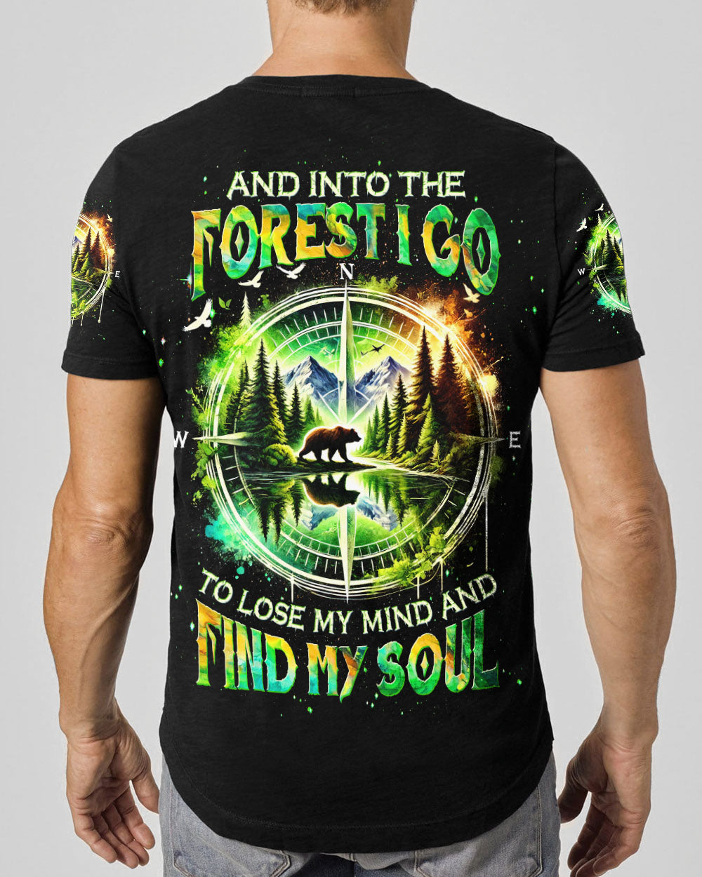 BLISSCORNERS AND INTO THE FOREST I GO BEAR COMPASS ALL OVER PRINT