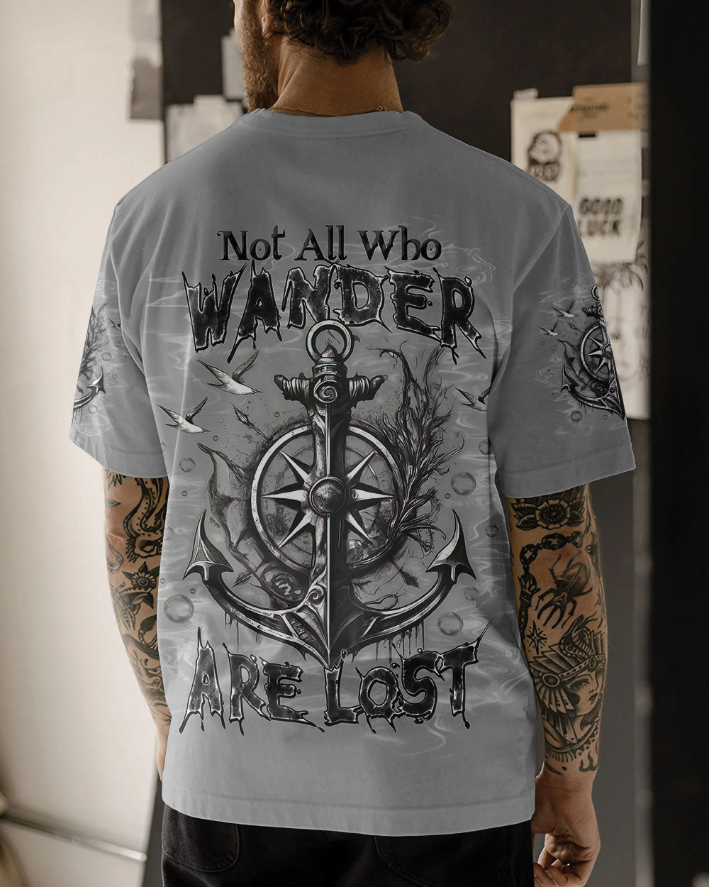 BLISSCORNERS NOT ALL WHO WANDER ARE LOST ANCHOR COMPASS ALL OVER PRINT