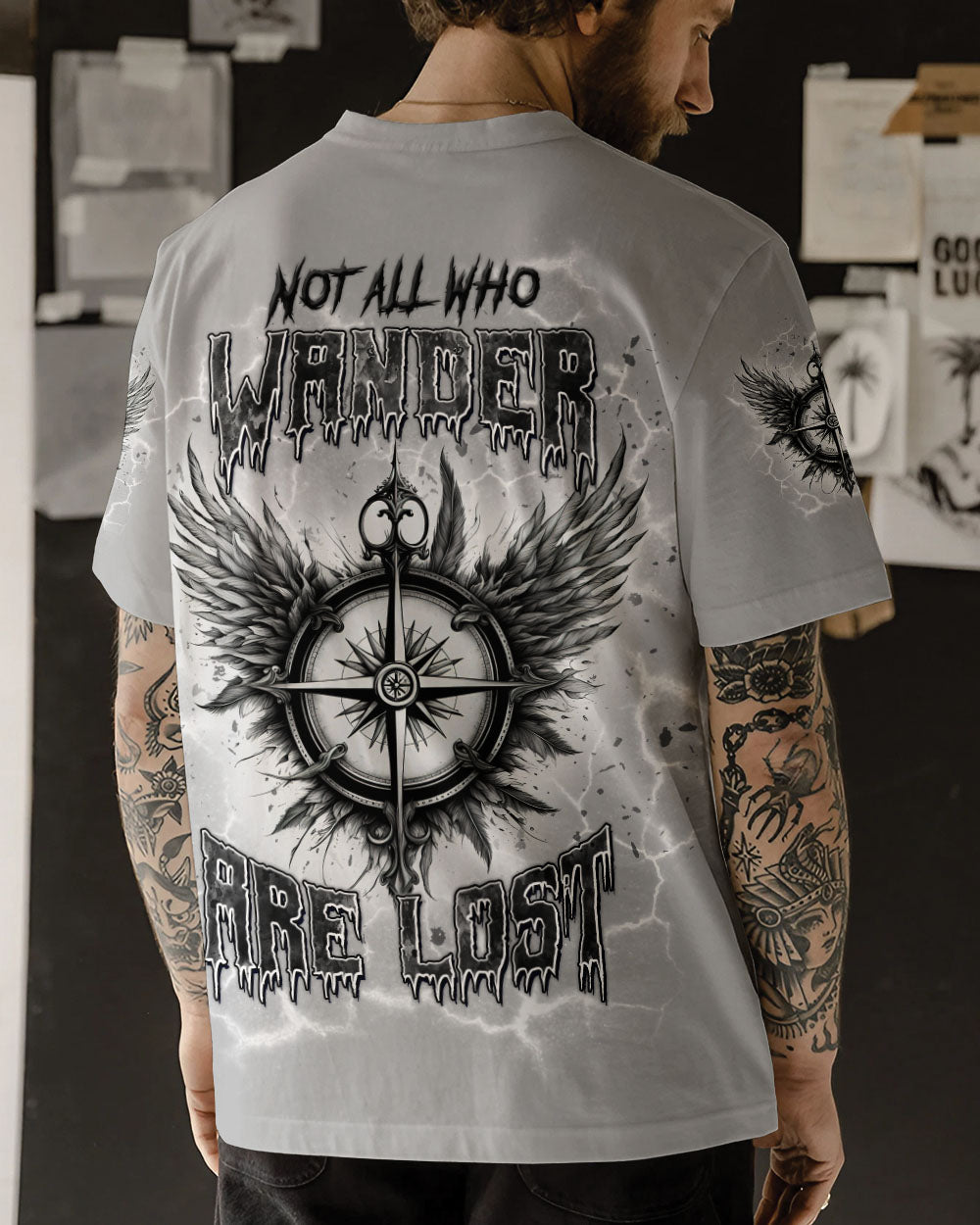 BLISSCORNERS NOT ALL WHO WANDER ARE LOST COMPASS ALL OVER PRINT