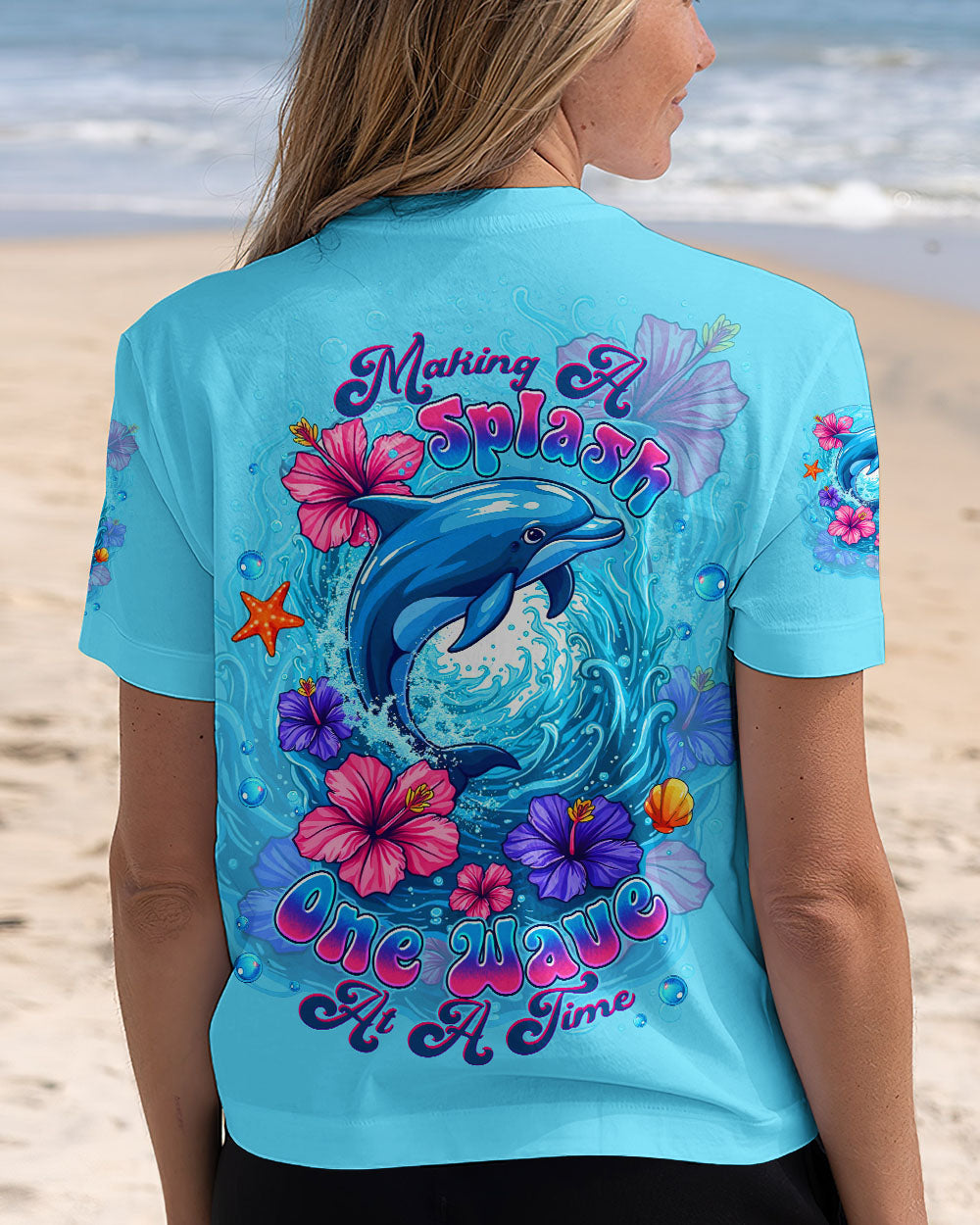 BLISSCORNERS MAKING A SPLASH ONE WAVE AT A TIME DOLPHIN ALL OVER PRINT