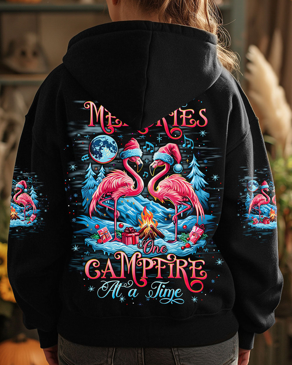 BLISSCORNERS MAKING MEMORIES ONE CAMPFIRE AT A TIME FLAMINGO CHRISTMAS ALL OVER PRINT -  TLTW1410244