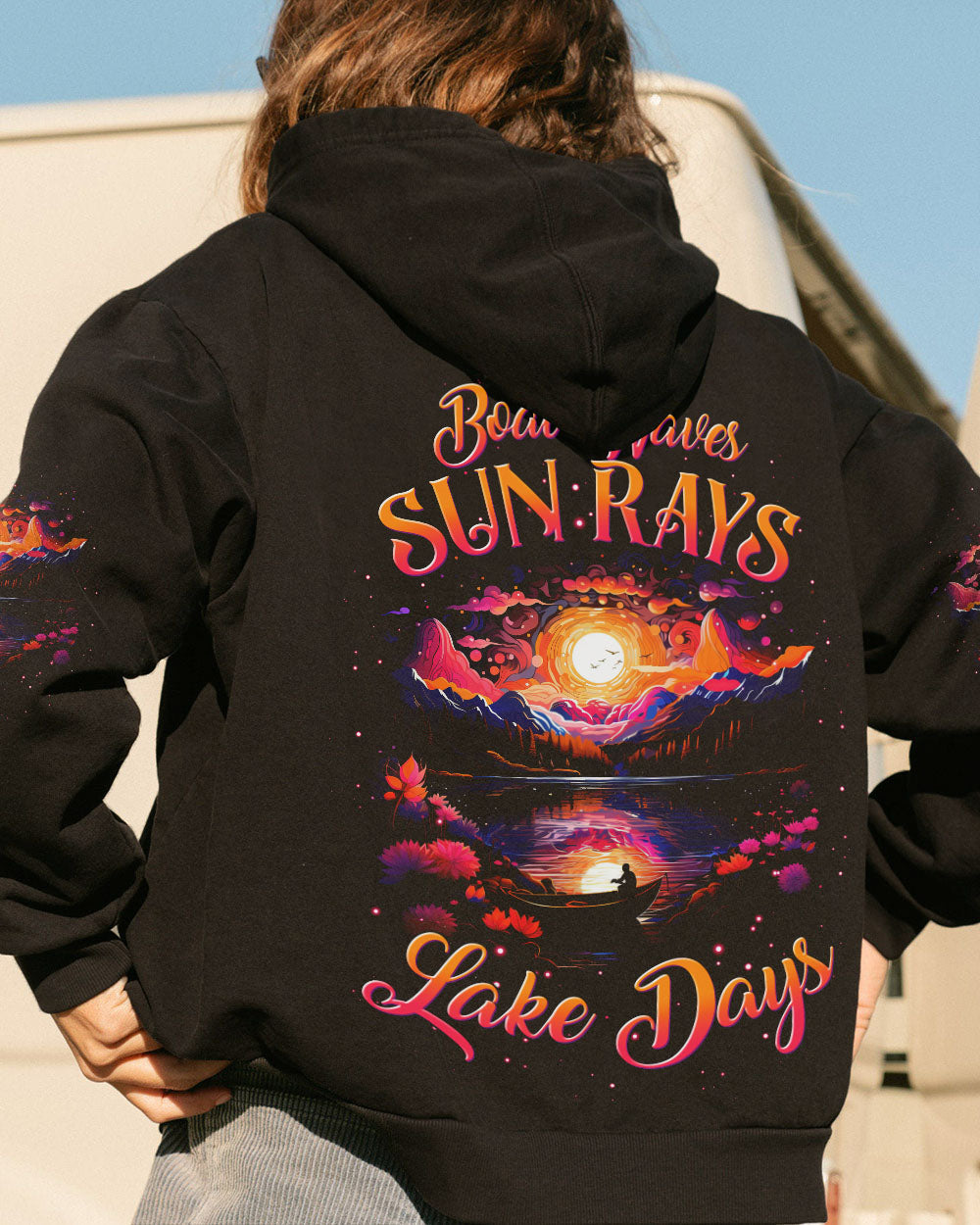 BLISSCORNERS BOAT WAVES SUN RAYS LAKE DAYS ALL OVER PRINT