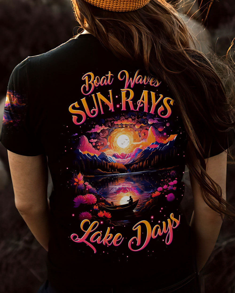 BLISSCORNERS BOAT WAVES SUN RAYS LAKE DAYS ALL OVER PRINT