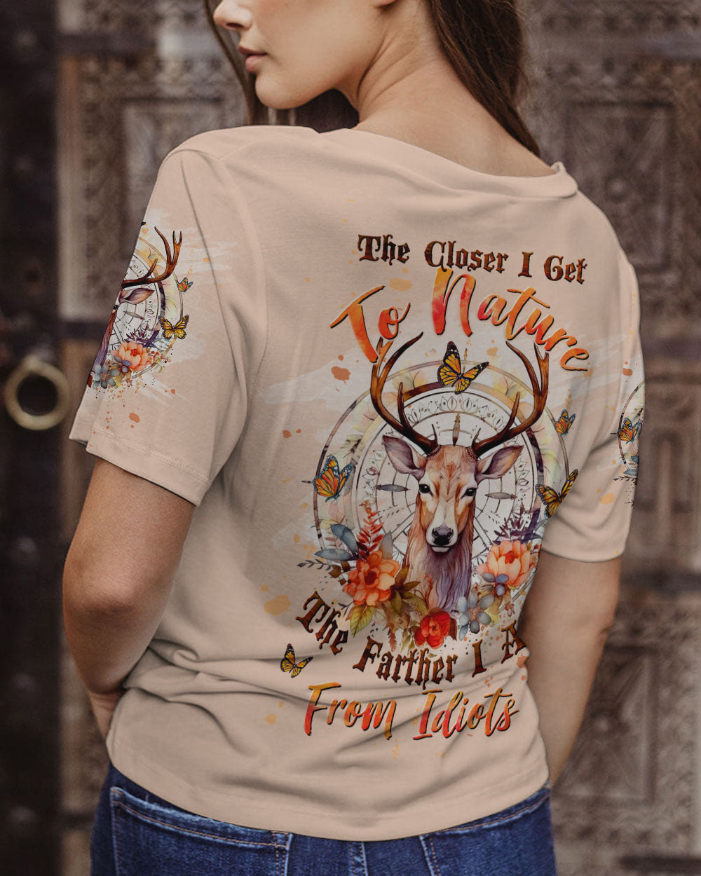 BLISSCORNERS THE CLOSER I GET TO NATURE DEER COMPASS ALL OVER PRINT