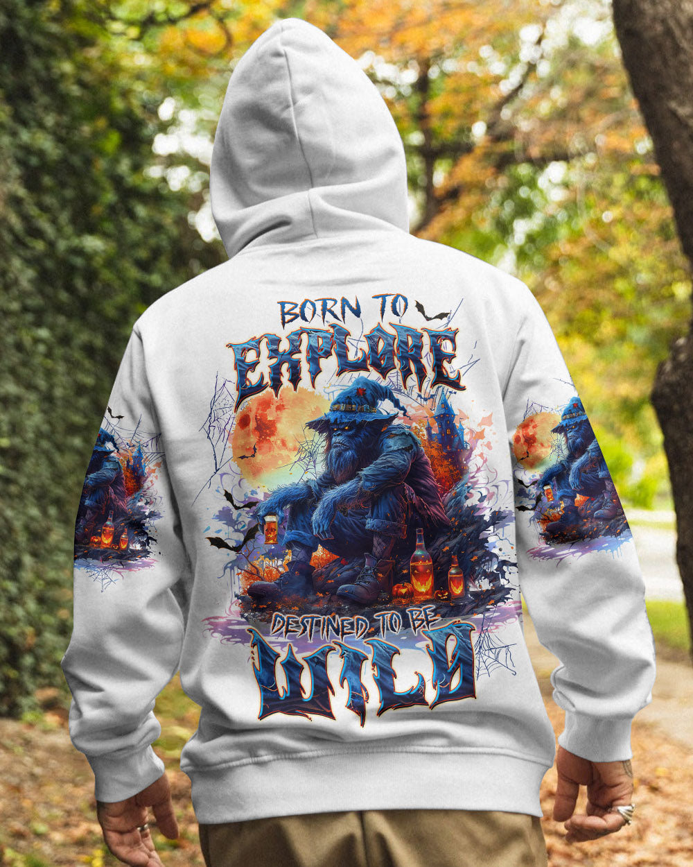 BLISSCORNERS BORN TO EXPLORE DESTINED TO BE WILD BIGFOOT HALLOWEEN ALL OVER PRINT