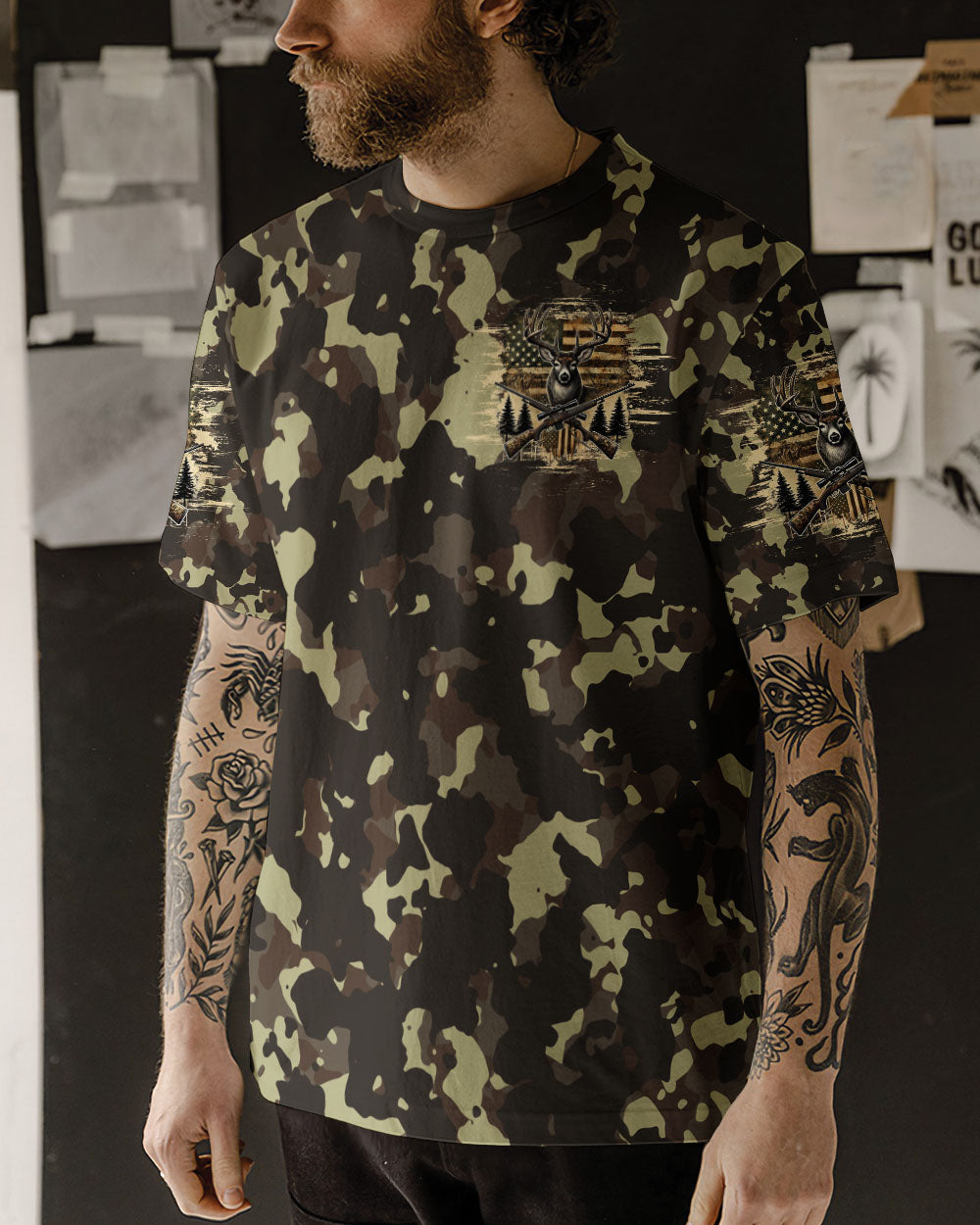 BLISSCORNERS NO BRAGGING UNTIL YOU'RE DRAGGING DEER HUNTING ALL OVER PRINT