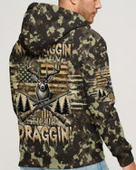 BLISSCORNERS NO BRAGGING UNTIL YOU'RE DRAGGING DEER HUNTING ALL OVER PRINT