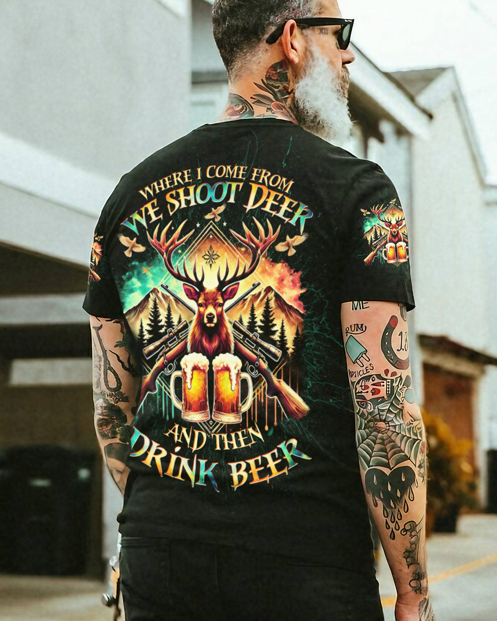 BLISSCORNERS WE SHOOT DEER AND THEN DRINK BEER ALL OVER PRINT