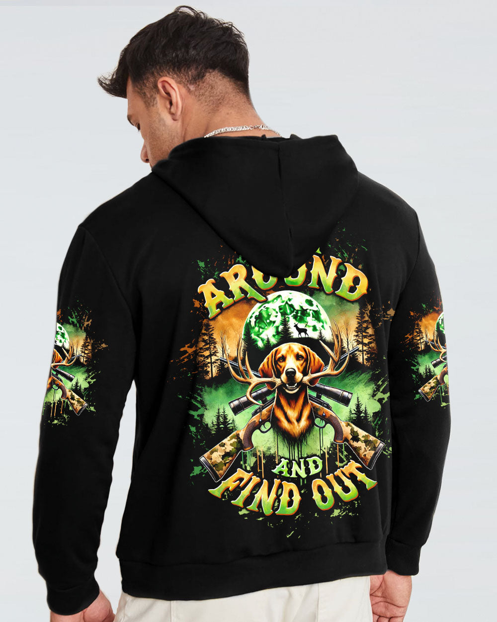 BLISSCORNERS BUCK AROUND AND FIND OUT DEER HUNTING FOXHOUND DOG ALL OVER PRINT