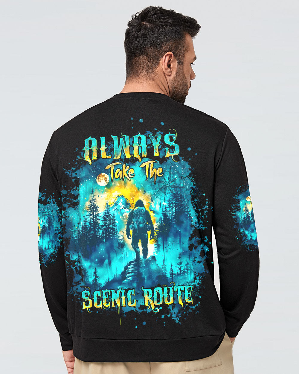 BLISSCORNERS ALWAYS TAKE THE SCENIC ROUTE COMPASS BIGFOOT ALL OVER PRINT