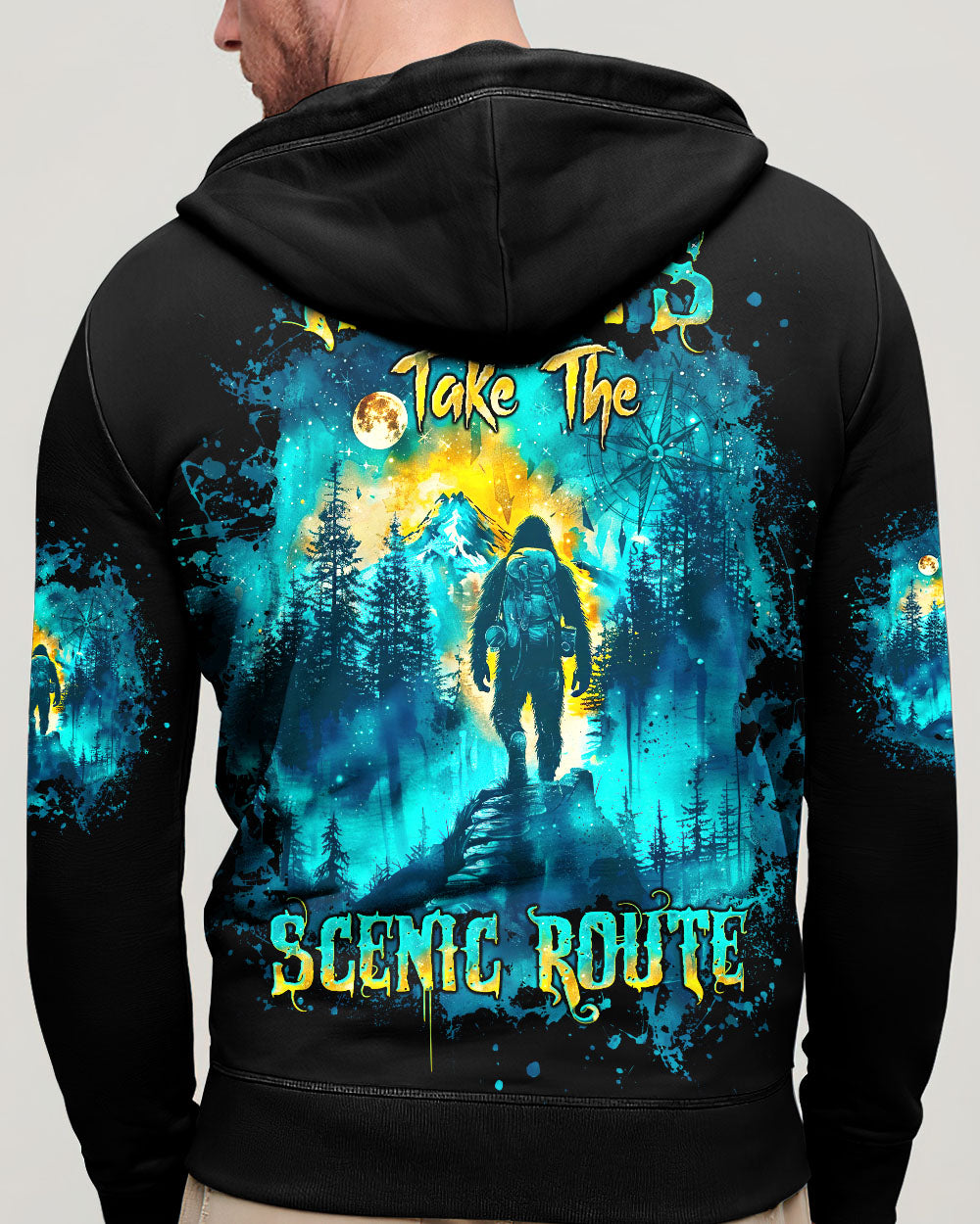 BLISSCORNERS ALWAYS TAKE THE SCENIC ROUTE COMPASS BIGFOOT ALL OVER PRINT