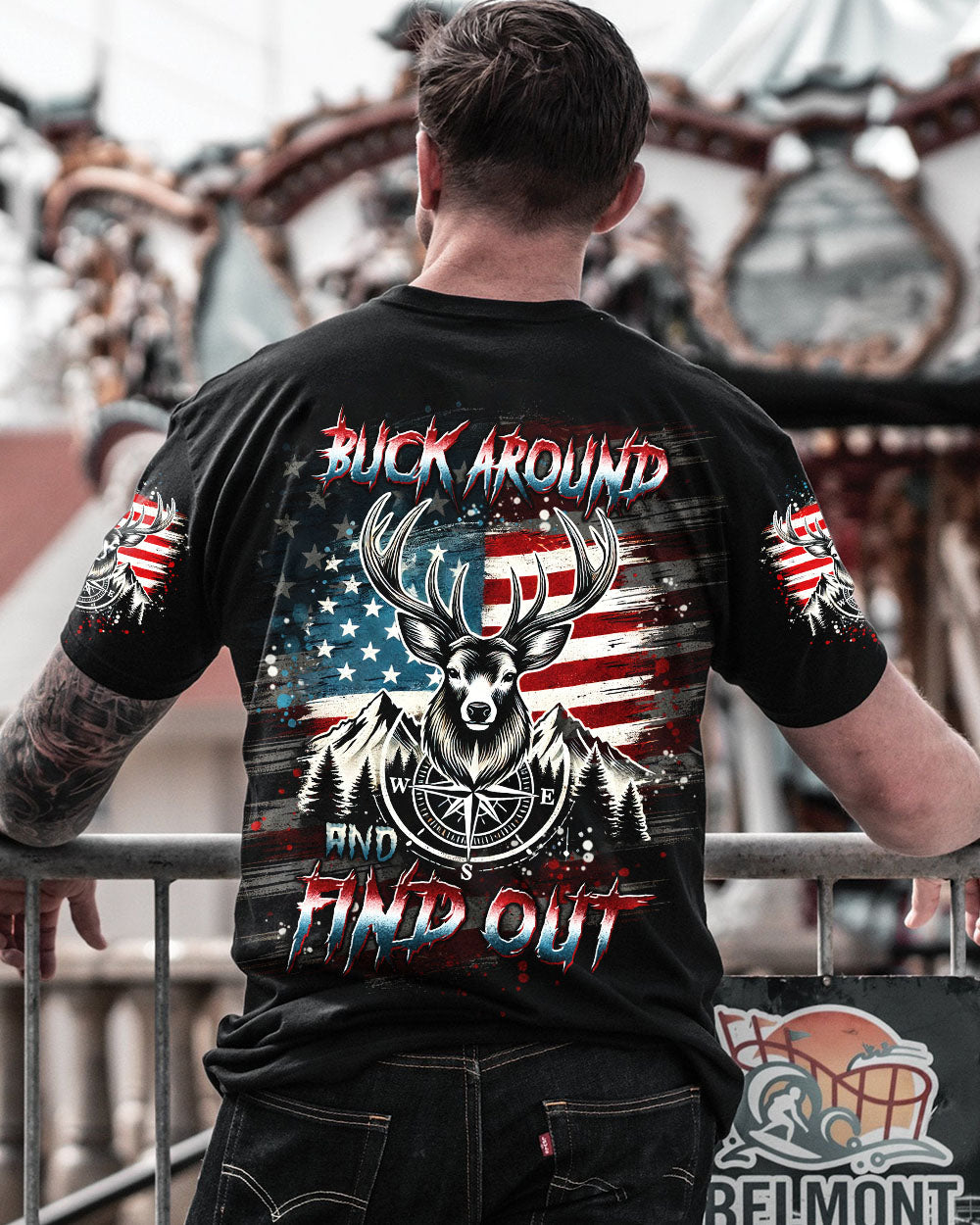 BLISSCORNERS BUCK AROUND AND FIND OUT DEER HUNTING ALL OVER PRINT