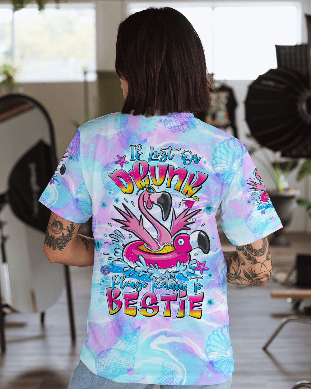 BLISSCORNERS IF LOST OR DRUNK FLAMINGO ALL OVER PRINT