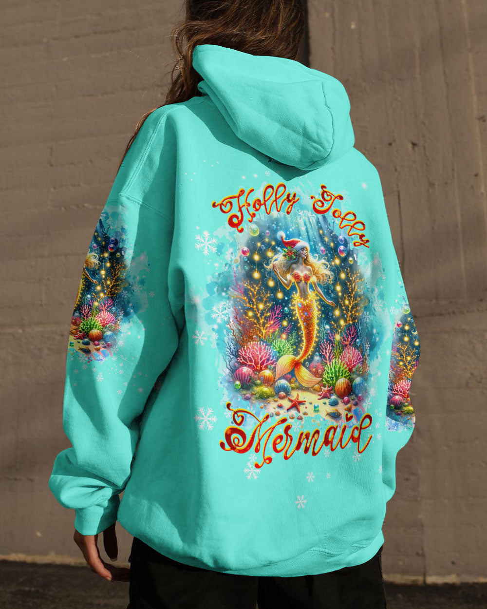 BLISSCORNERS HOLLY JOLLY MERMAID CHRISTMAS ALL OVER PRINT