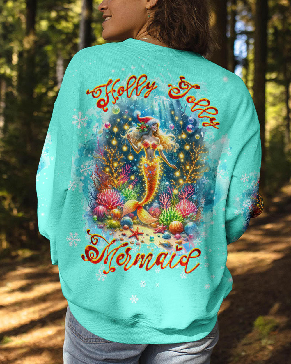 BLISSCORNERS HOLLY JOLLY MERMAID CHRISTMAS ALL OVER PRINT