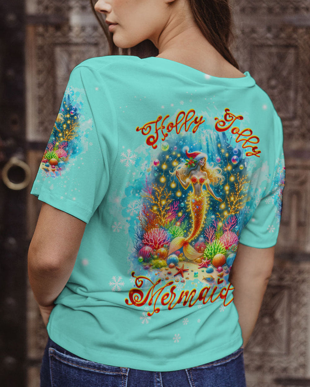 BLISSCORNERS HOLLY JOLLY MERMAID CHRISTMAS ALL OVER PRINT