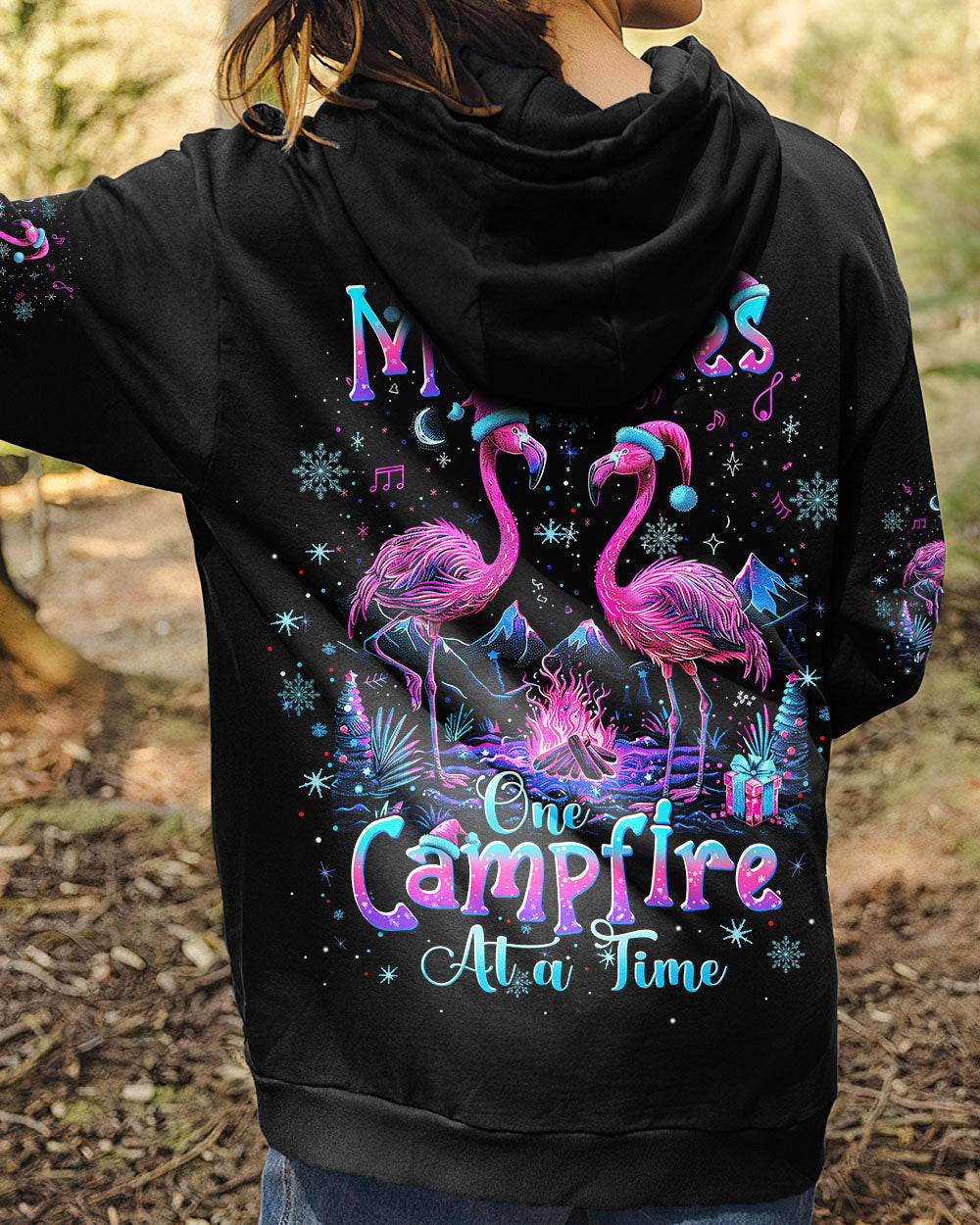 BLISSCORNERS MAKING MEMORIES ONE CAMPFIRE AT A TIME FLAMINGO CHRISTMAS  ALL OVER PRINT