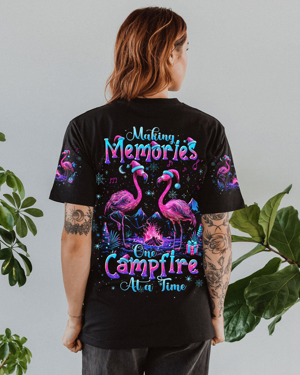 BLISSCORNERS MAKING MEMORIES ONE CAMPFIRE AT A TIME FLAMINGO CHRISTMAS  ALL OVER PRINT