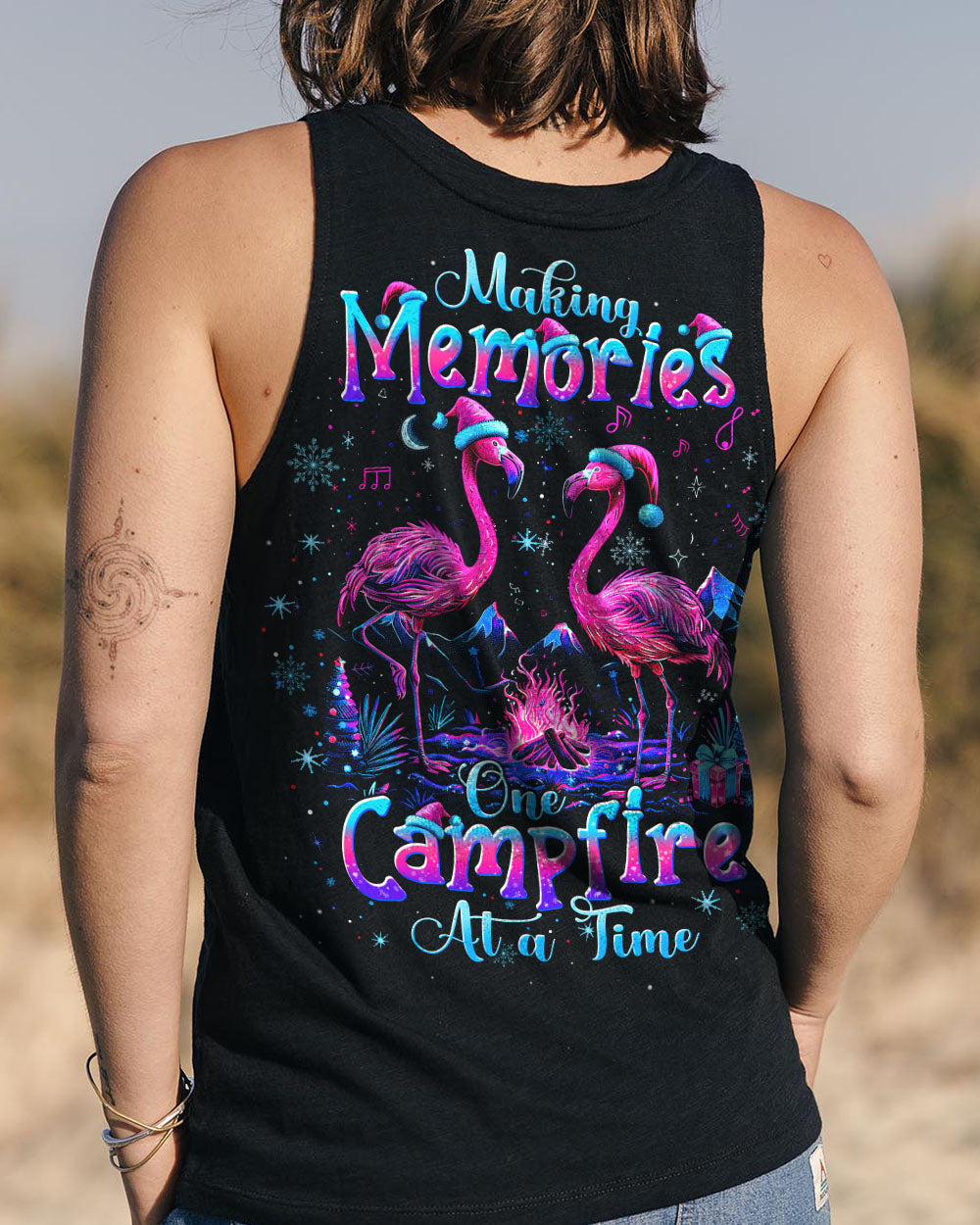 BLISSCORNERS MAKING MEMORIES ONE CAMPFIRE AT A TIME FLAMINGO CHRISTMAS  ALL OVER PRINT