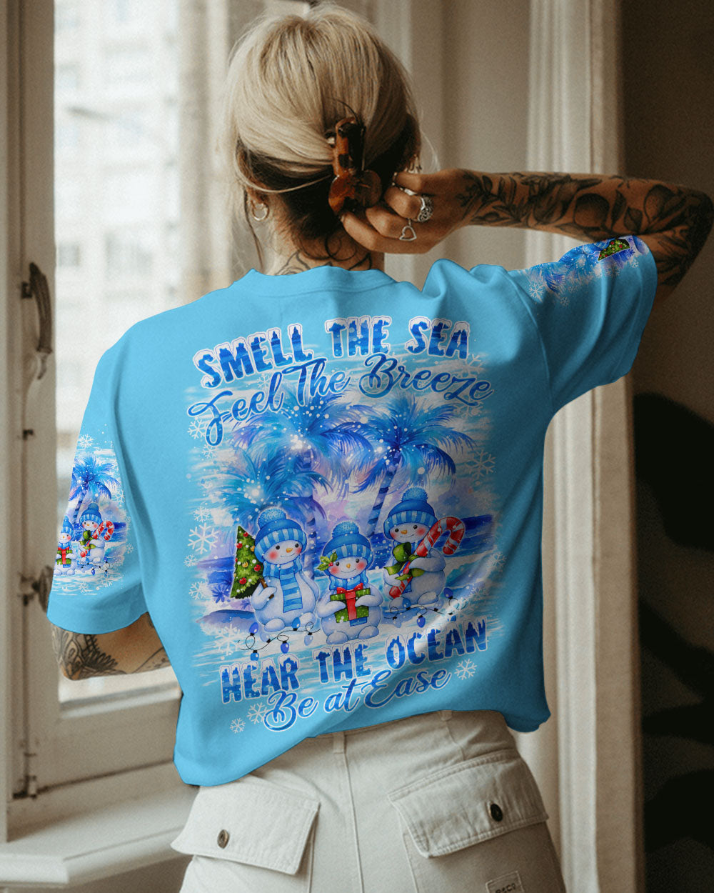 BLISSCORNERS SMELL THE SEA FEEL THE BREEZE SNOWMAN CHRISTMAS ALL OVER PRINT