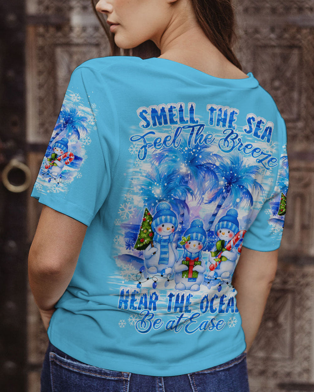 BLISSCORNERS SMELL THE SEA FEEL THE BREEZE SNOWMAN CHRISTMAS ALL OVER PRINT