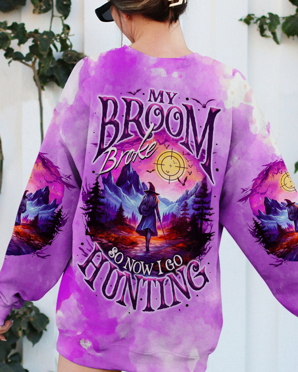 BLISSCORNERS MY BROOM BROKE SO NOW HALLOWEEN HUNTING ALL OVER PRINT