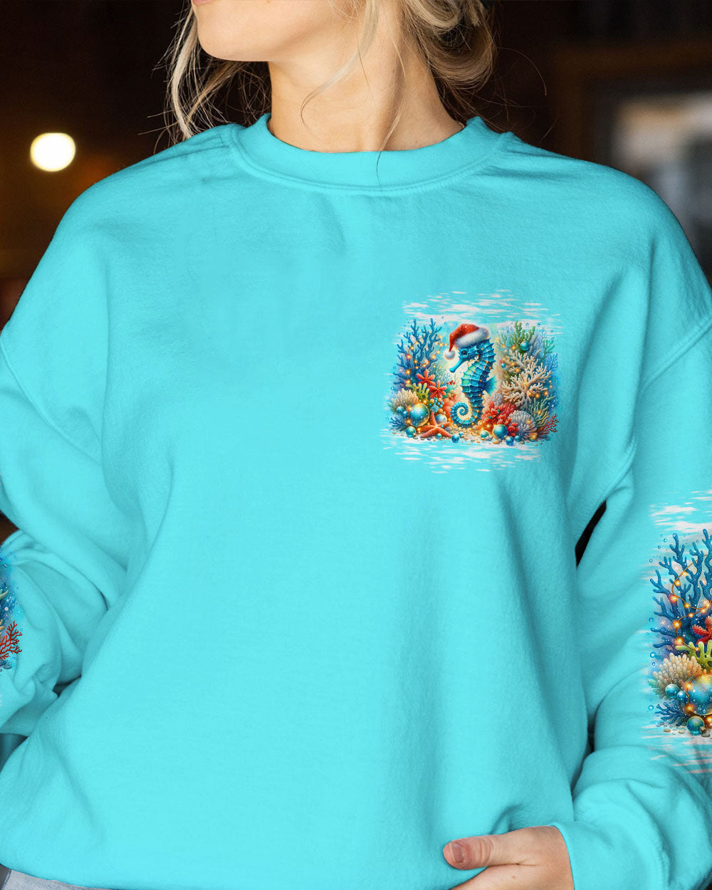 BLISSCORNERS SMELL THE SEA FEEL THE BREEZE SEAHORSE CHRISTMAS ALL OVER PRINT