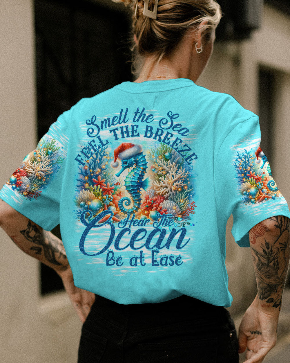 BLISSCORNERS SMELL THE SEA FEEL THE BREEZE SEAHORSE CHRISTMAS ALL OVER PRINT